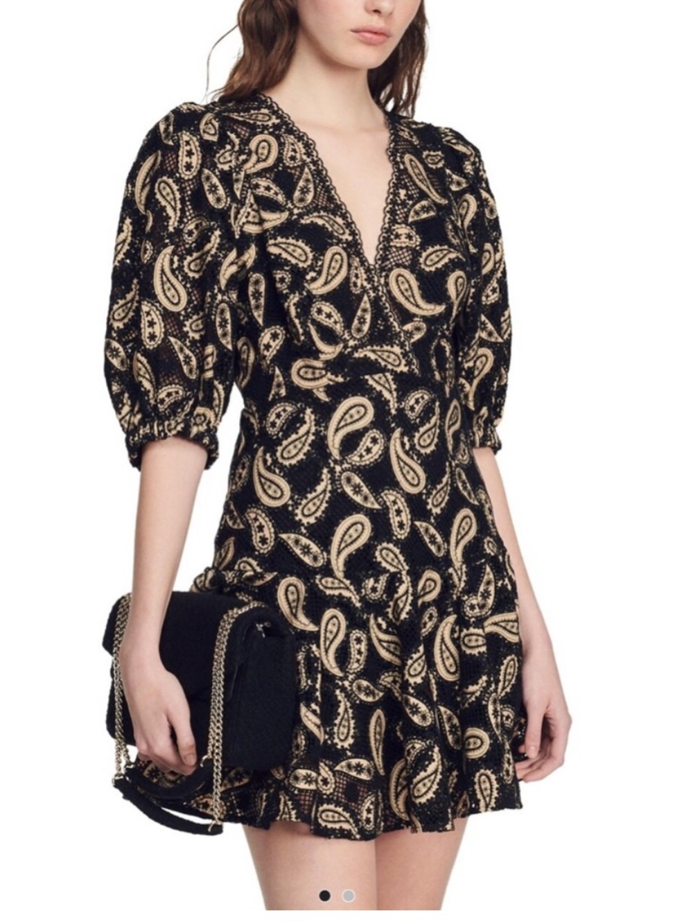 NWT Sandro Short Guipure Dress With Paisley Print